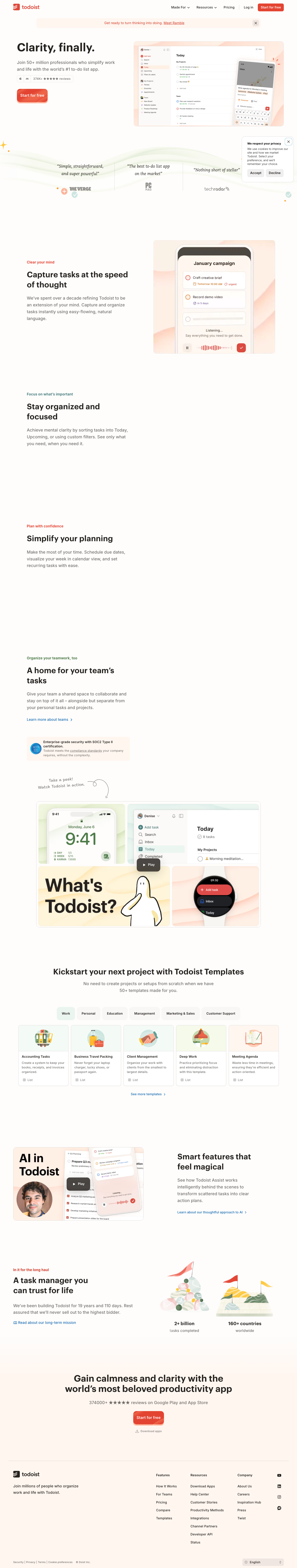 Todoist - full page scroll