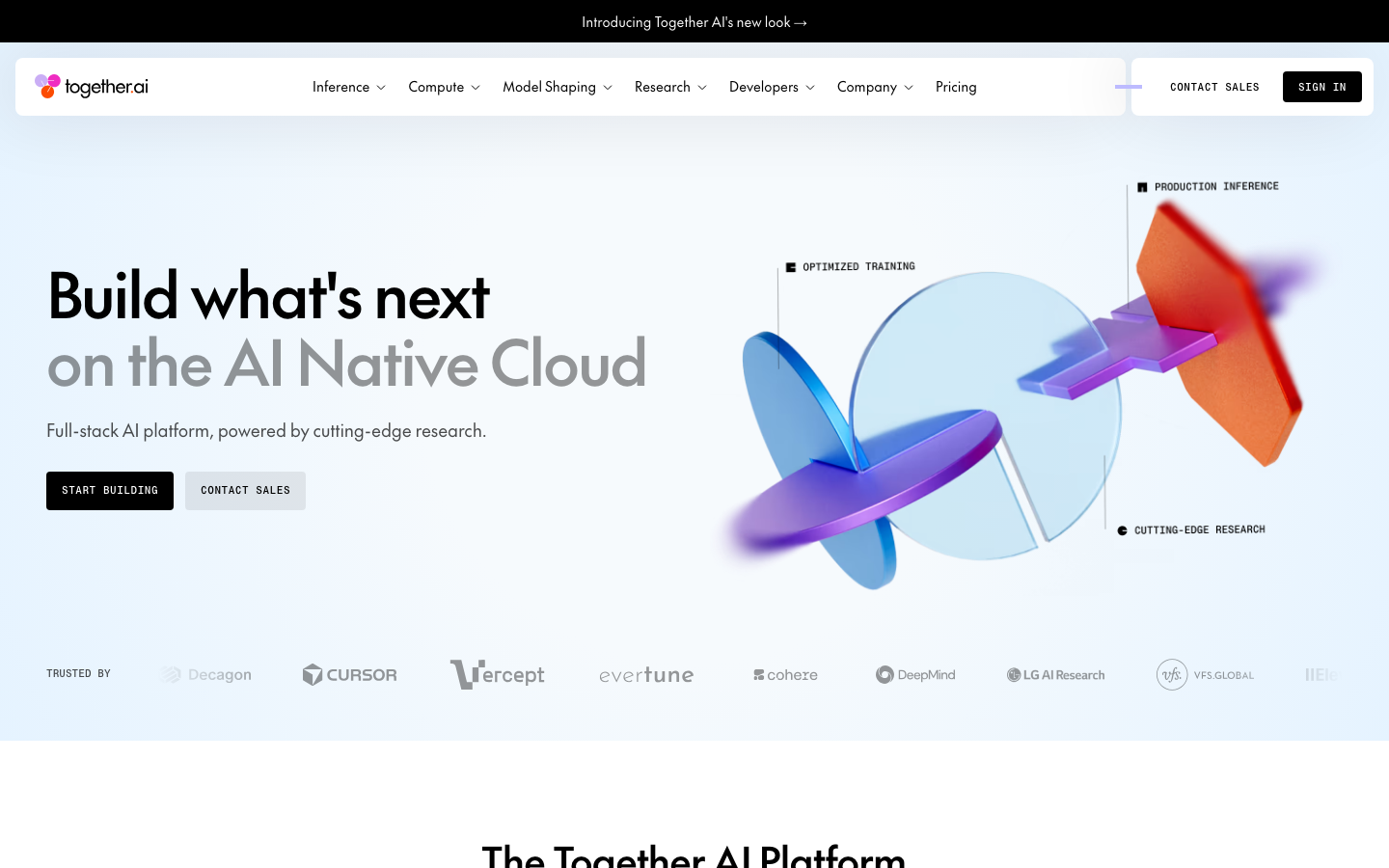 Together - The layout prioritizes a central, dynamic graphic illustrating the platform's capabilities. Clean typography and ample white space create a sense of clarity and technical precision. The overall feel is sophisticated and focused on conveying complex information.  ·  ai platform, machine learning, cloud ai, data science, technical design, modern interface, software platform, ai services