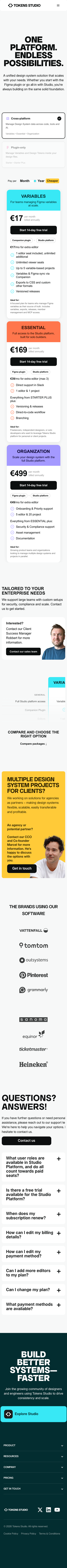 Tokens Studio · Pricing - mobile full page