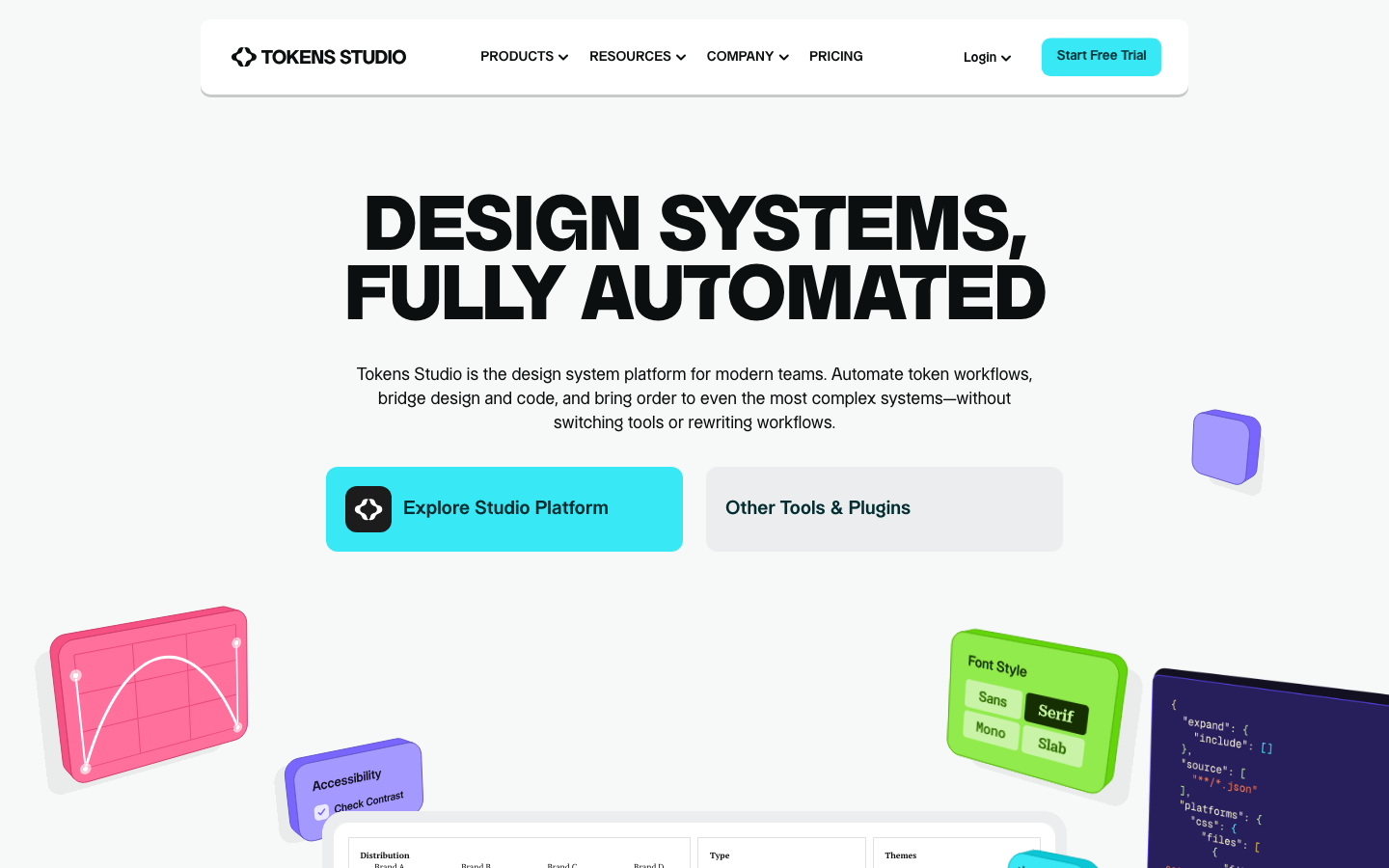 High-contrast bold typography paired with floating 3D isometric UI elements in pastel hues. The layout uses a clean, centered composition with a soft off-white background. · design system tool, isometric 3d ui, bold typography hero, pastel saas landing page, developer tool hero