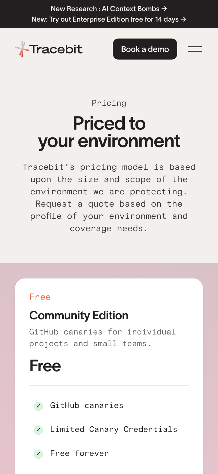 Tracebit · Pricing - mobile