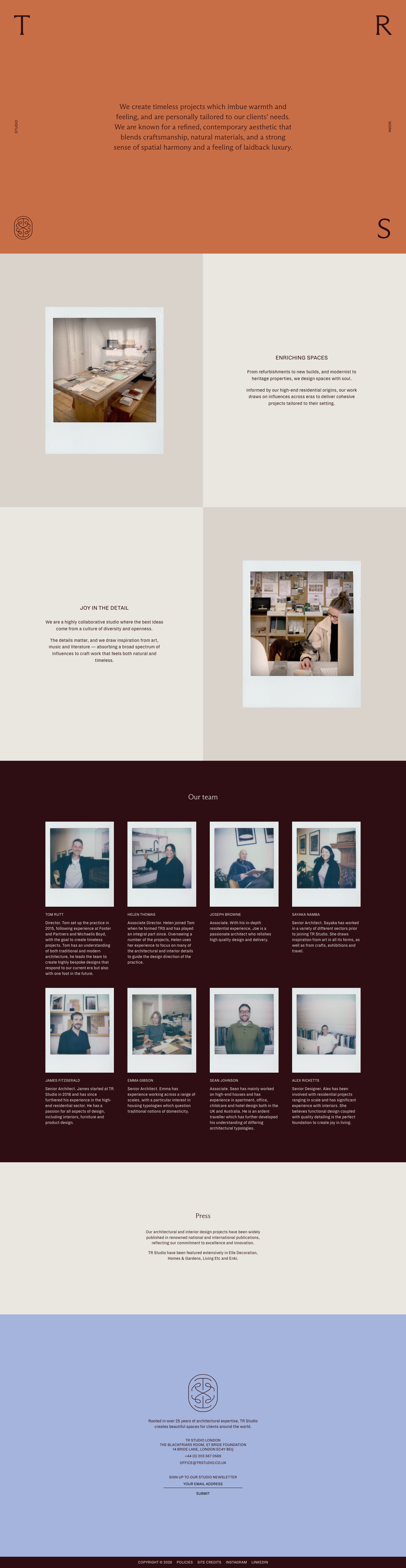 TR Studio · About - full page scroll