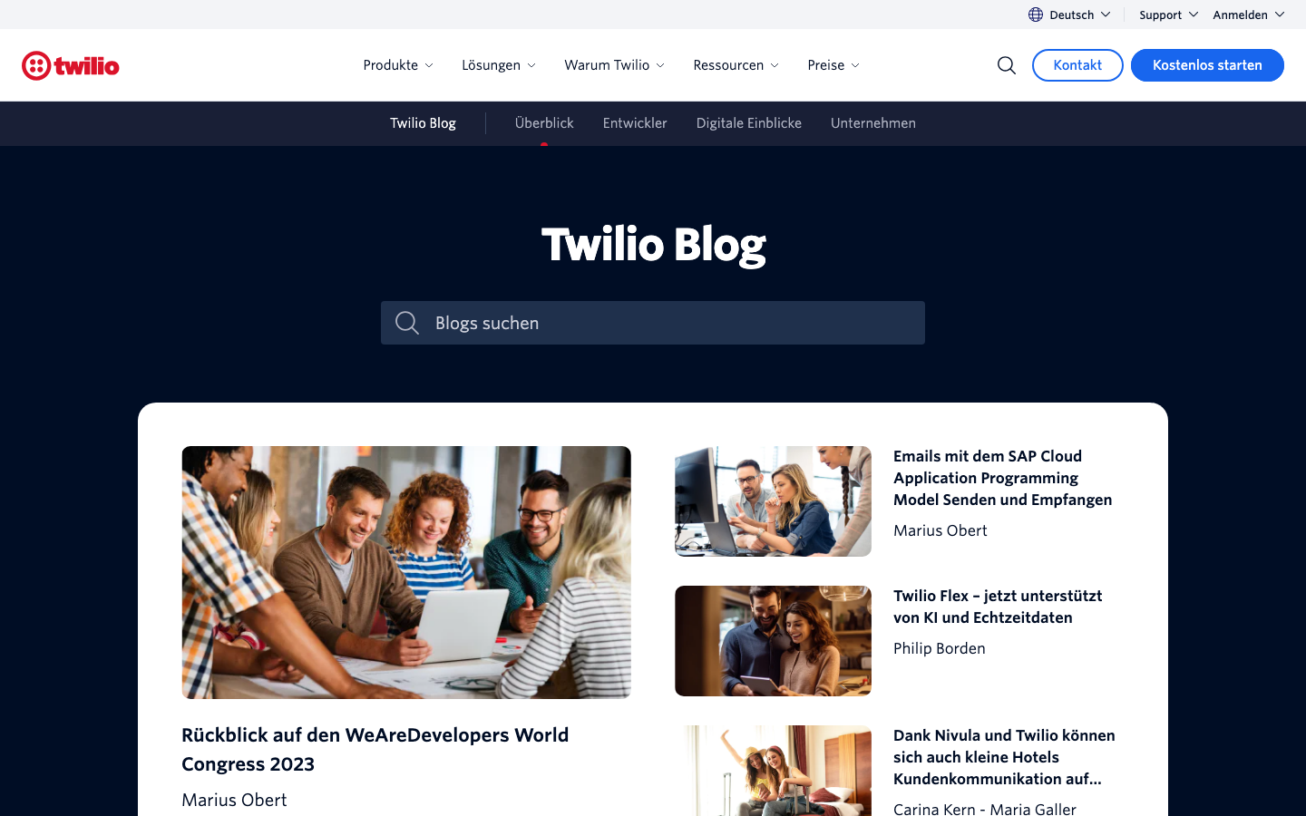 The page uses a stark contrast of deep blues and white, with a prominent video and concise text blocks. The layout is divided into distinct sections, creating a sense of focused information delivery. · ai platform, communication platform, twilio ai, developer tools, saas platform, dark ui, tech website, conversations ai, cloud communications