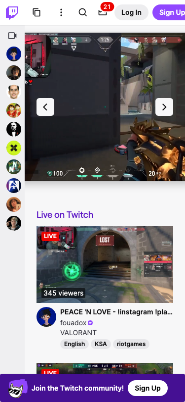 Twitch Tv - mobile full page