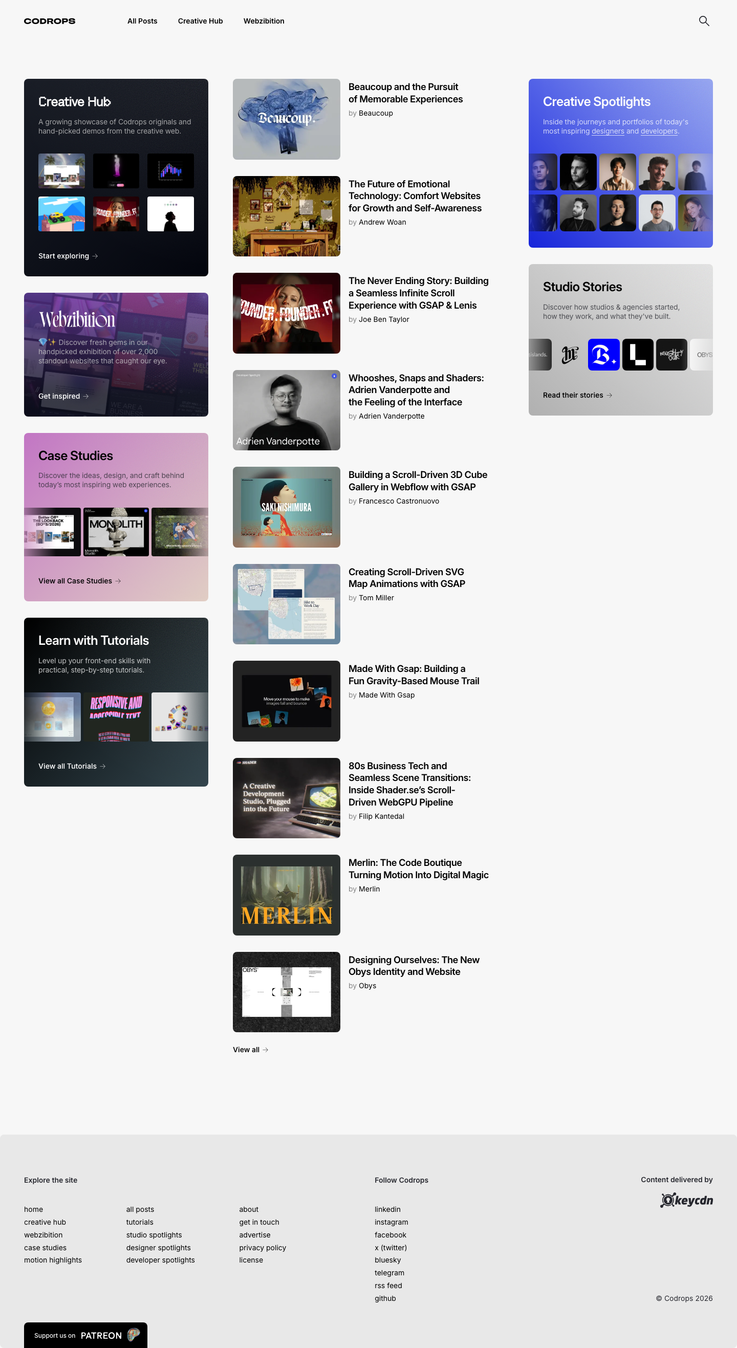 Codrops | Fueling web creativity since 2009 - full page scroll