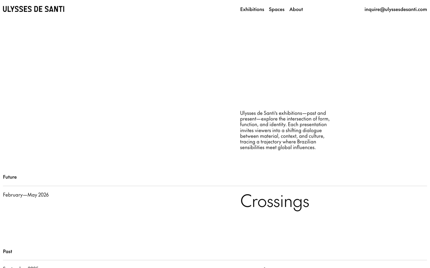 Extreme use of negative space with an asymmetric typographic layout. The design relies on a strict grid and high-contrast sans-serif type to create an archival, gallery-like atmosphere. · minimalist gallery portfolio, editorial typography layout, high negative space design, swiss style portfolio, curator website design