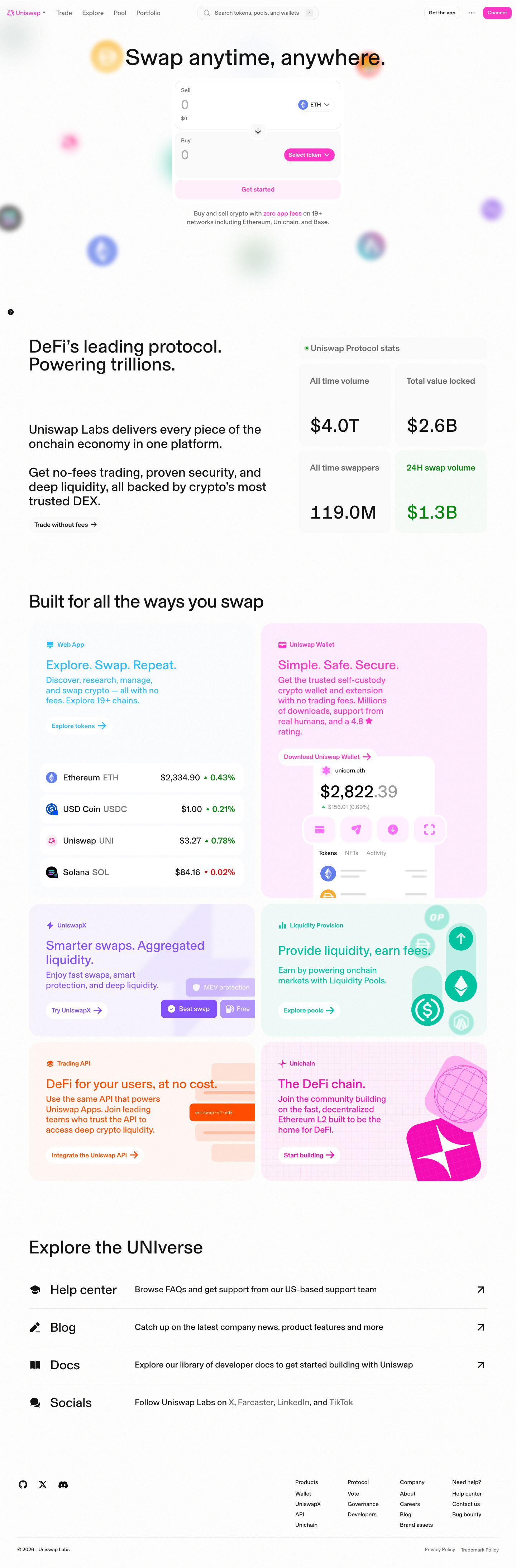Uniswap - full page scroll