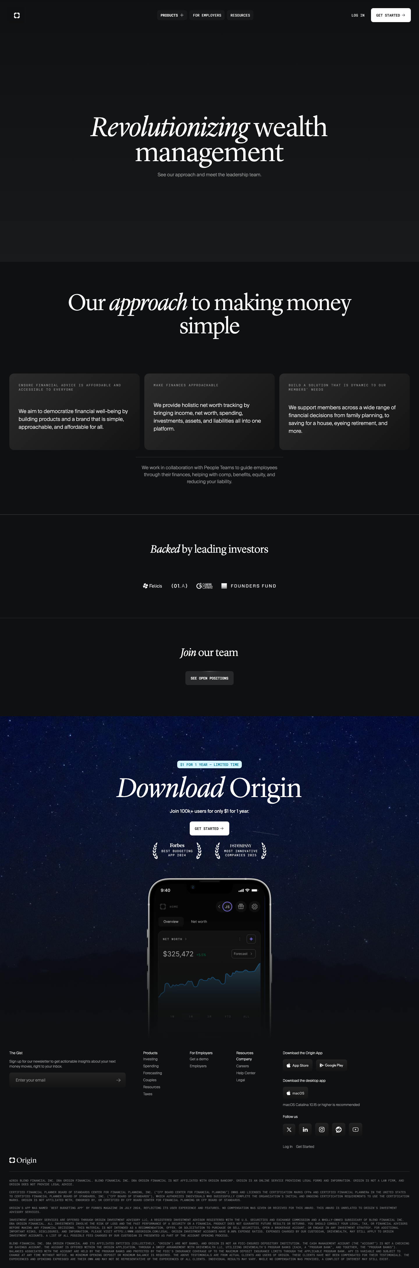 Origin · About - full page scroll