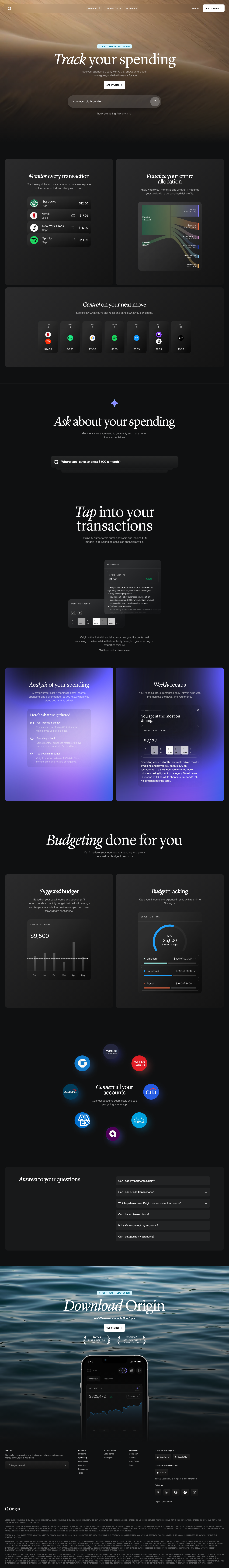 Origin · Features - full page scroll