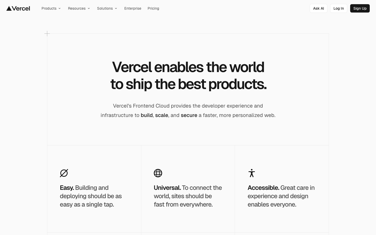 The page uses a gradient background and a bold, centered headline to immediately communicate the core offering. The overall aesthetic is clean and modern, prioritizing clarity and a sense of technological advancement. · ai cloud, developer platform, vercel homepage, saas ai, cloud infrastructure, build deploy, ai platform, modern web, developer tools