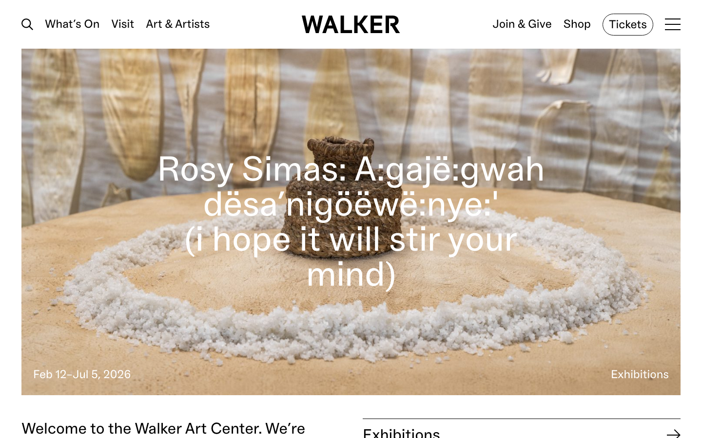 Walkerart - The page prioritizes a single, impactful image and minimal text, emphasizing the artwork itself. The muted color palette and generous negative space create a contemplative atmosphere, reminiscent of a gallery presentation.  ·  art museum website, minimalist art, gallery design, nonprofit website, editorial design, museum website, art website, walker art center, soft color palette