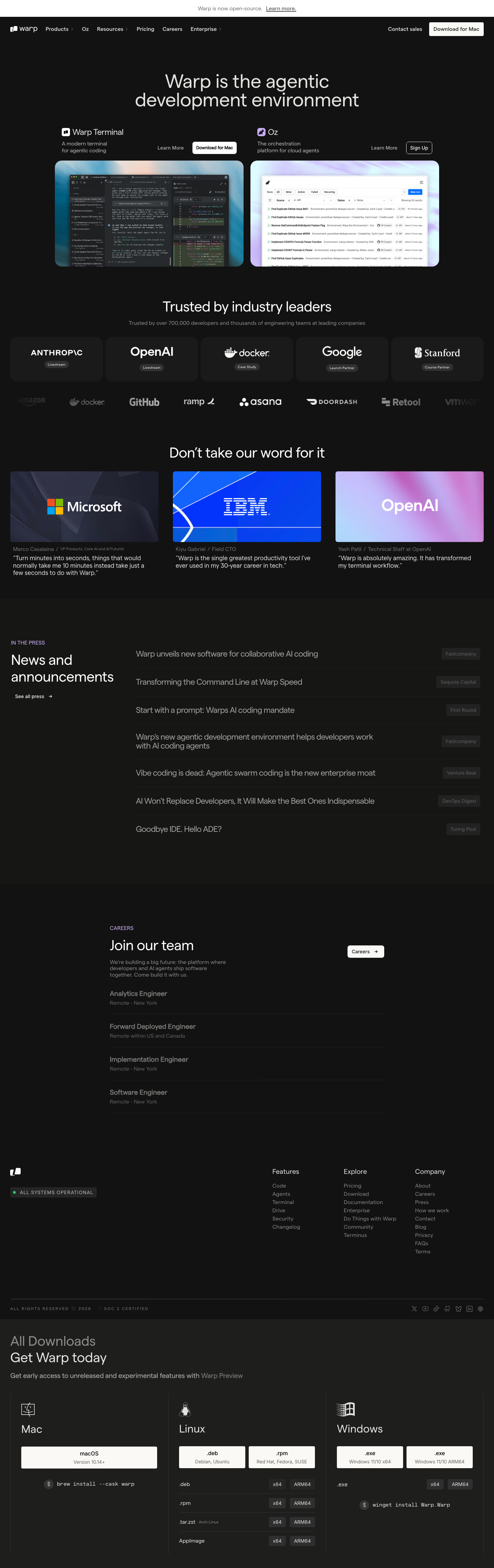 Warp - full page scroll