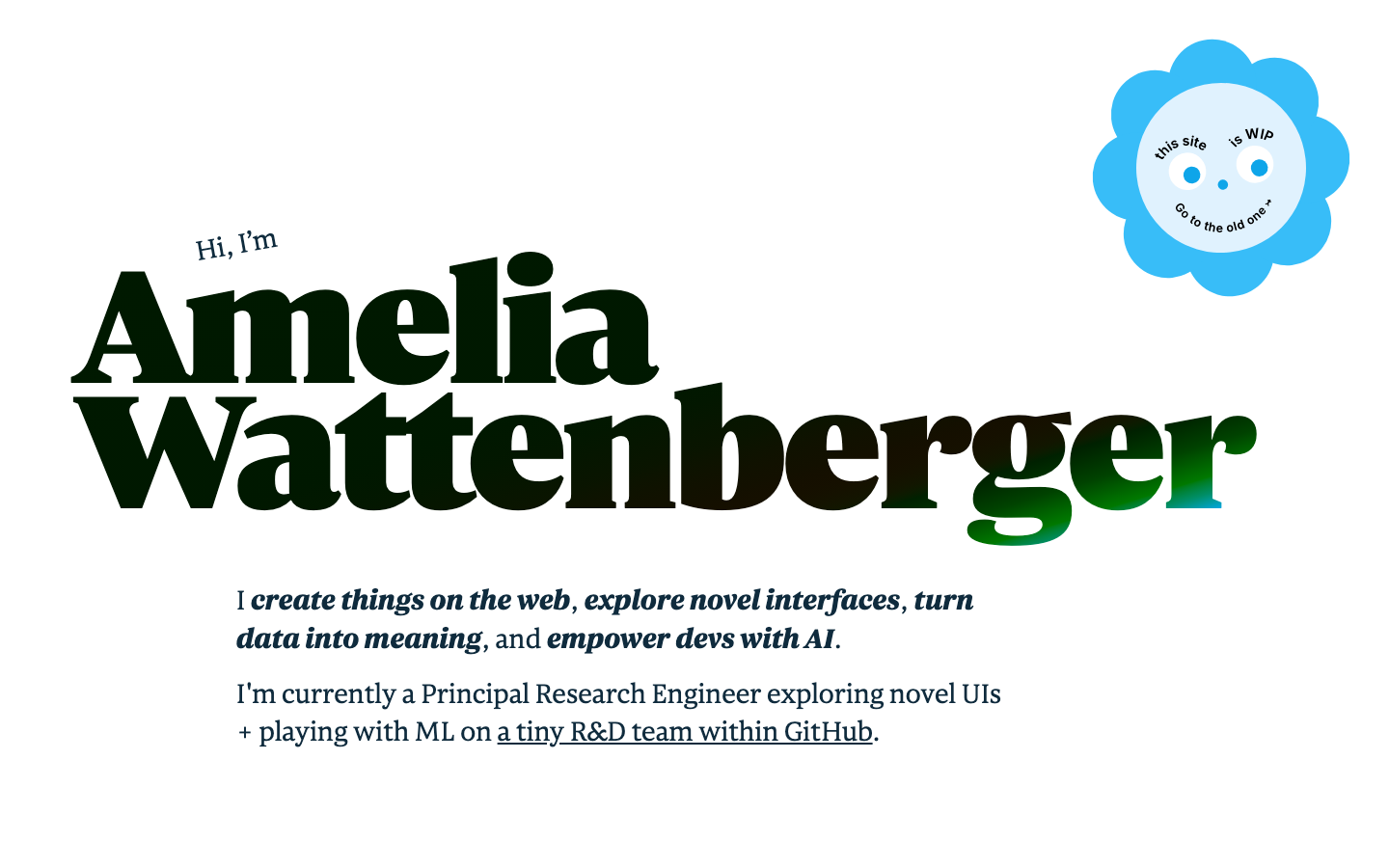 The page prioritizes typographic hierarchy and generous white space. The bold, irregular typeface and limited color palette create a sense of confident, considered design. The overall impression is one of a carefully curated, personal statement.  ·  portfolio typography, minimalist portfolio, type designer website, personal website design, editorial portfolio, black and white portfolio, swiss style portfolio