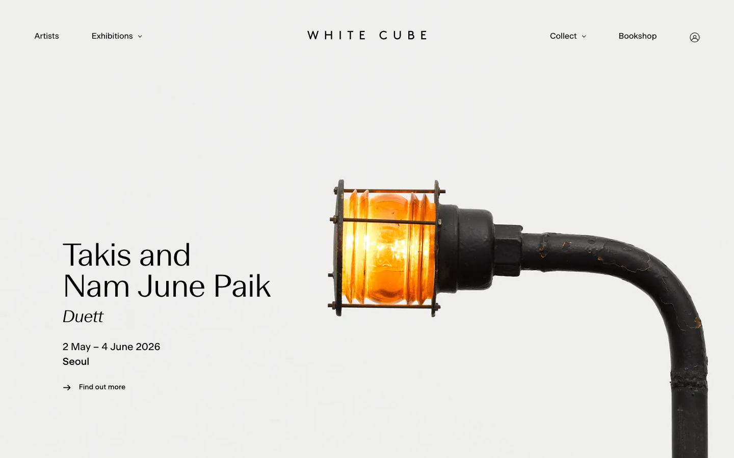 The page prioritizes a striking visual – a close-up of a vintage lamp – with minimal text. The stark white background and simple typography create a sense of quiet authority, emphasizing the subject matter as the core message. · art gallery website, minimalist portfolio, white background design, editorial design, modern art website, black and white design, art exhibition site, clean website design, studio website, fine art portfolio