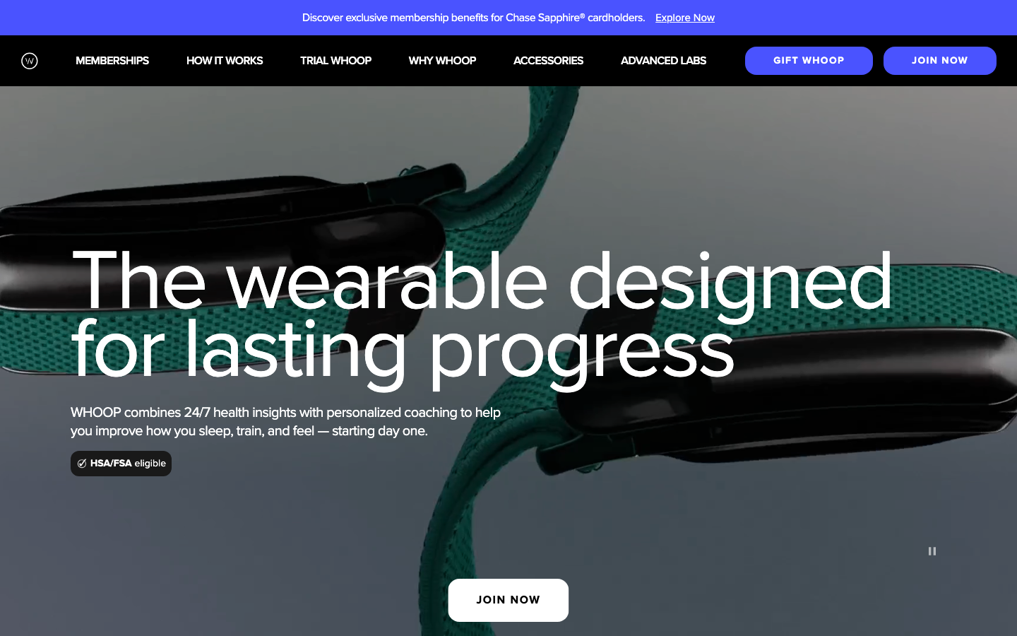 The hero image is a full-bleed shot of the product in action, overlaid with a bold, white headline. The overall aesthetic is clean and minimal, emphasizing functionality and a sense of scientific precision. · wearable tech, fitness tracker, health device, performance tracking, sleep analysis, data driven, minimalist design, technical health
