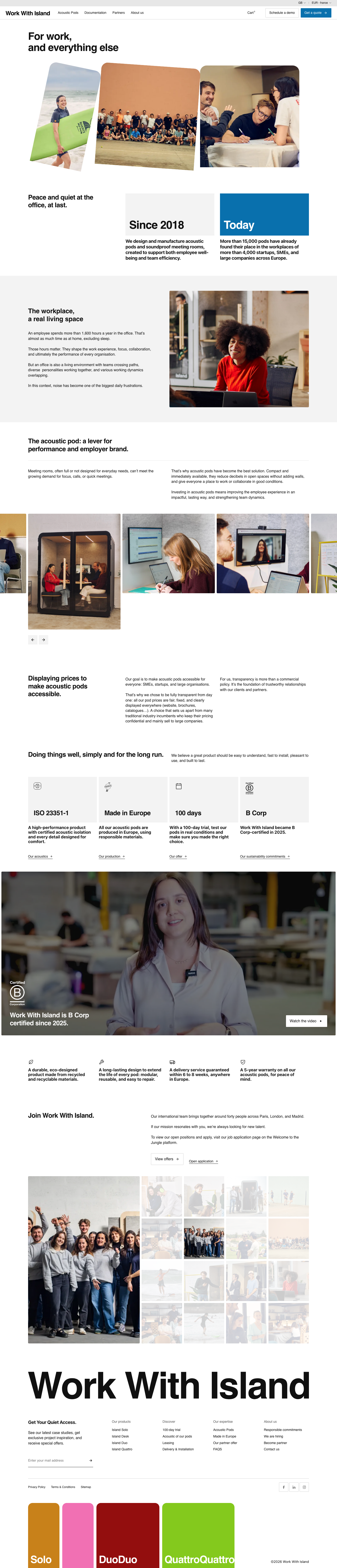 Work with Island · About - full page scroll