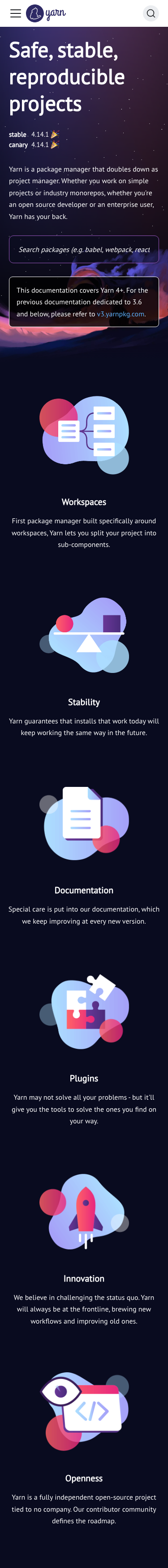Yarnpkg - mobile full page