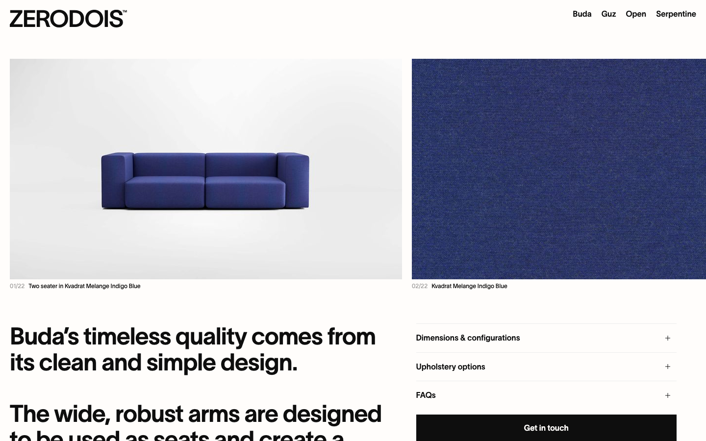 A high-contrast layout pairing large-scale product photography with bold, oversized serif typography. The use of generous white space and a strict grid creates a gallery-like atmosphere. · luxury furniture layout, editorial ecommerce, minimalist product page, bold serif typography, swiss design furniture